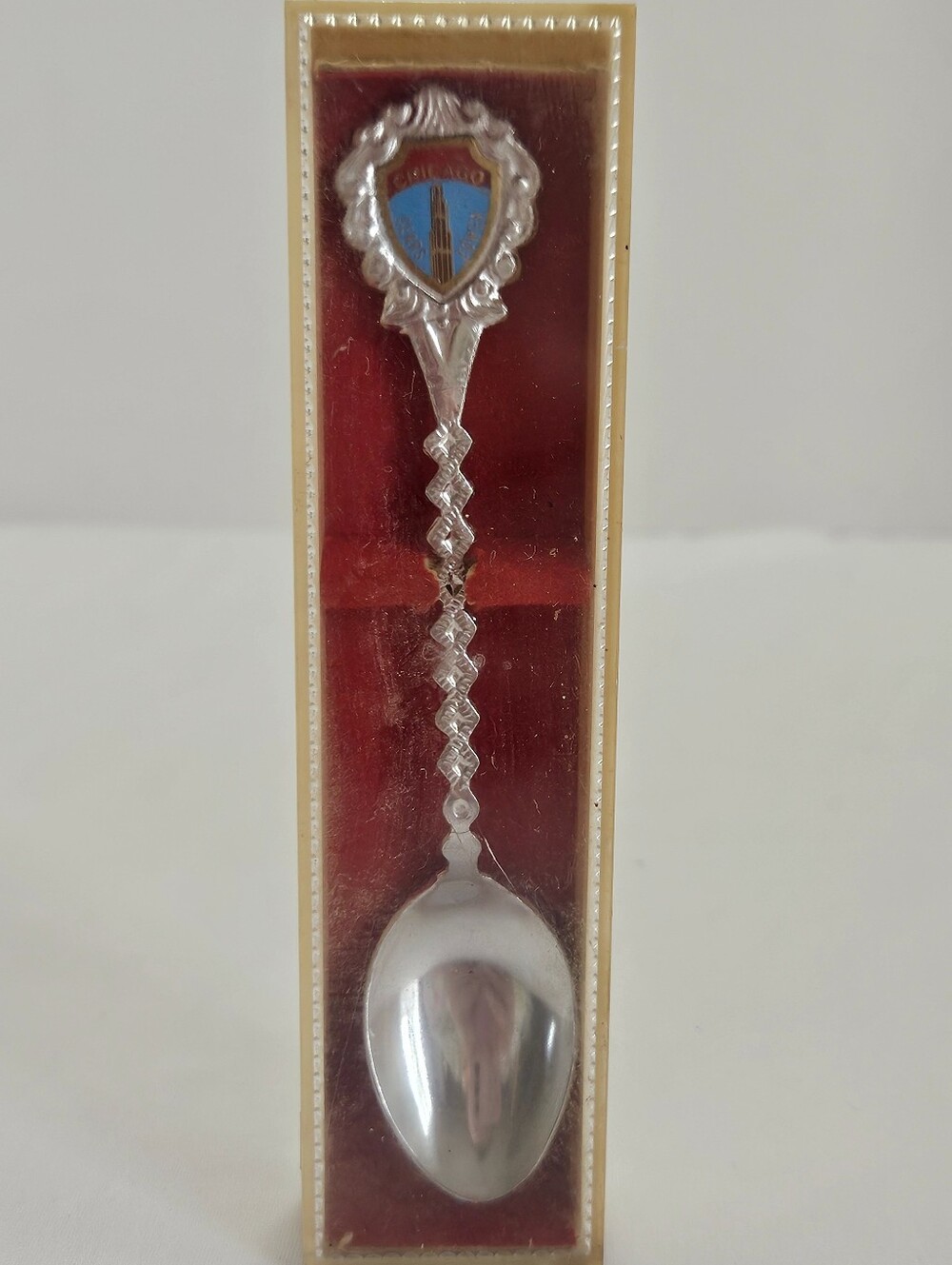 Vintage Chicago Souvenir Spoon • Sears Tower • Enamel Shield w Box USA
